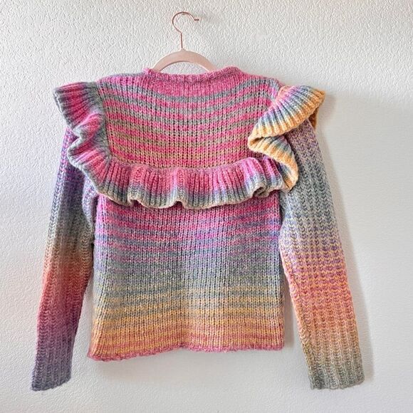 Loveshackfancy Multicolor Yumi Ruffle Alpaca Wool Blend‎ Pullover Sweater Small - Picture 4 of 7